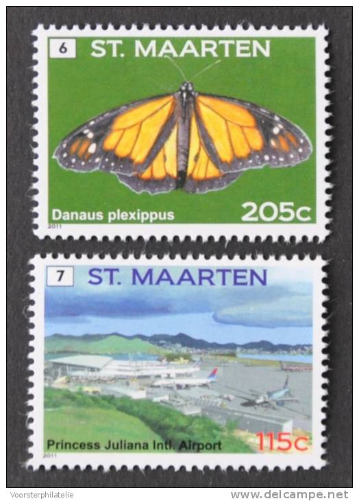 SINT MAARTEN ++ NEW NEW ++ 2011 DEFINITIVES LANGLOPENDE VLINDER BUTTERFLY AIRPLANE   MNH NEUF ** - Niederländische Antillen, Curaçao, Aruba