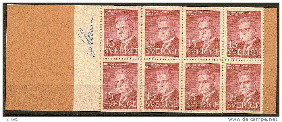 Czeslaw Slania. Sweden 1960. 100 Anniv  Hjalmar Branting. Michel 465 Booklet MNH. Signed. - 1951-80