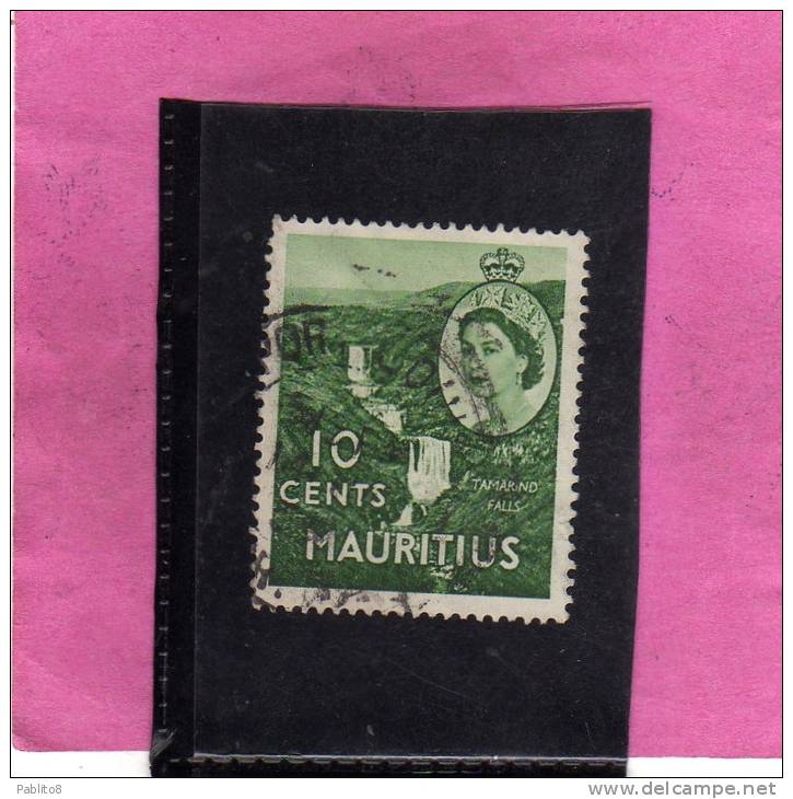 MAURITIUS GREAT BRITAIN 1953 QUEEN ELIZABETH II  TAMARIND FALLS REGINA ELISABETTA CASCATE CENT. 10 USATO USED OBLITERE' - Mauritius (...-1967)