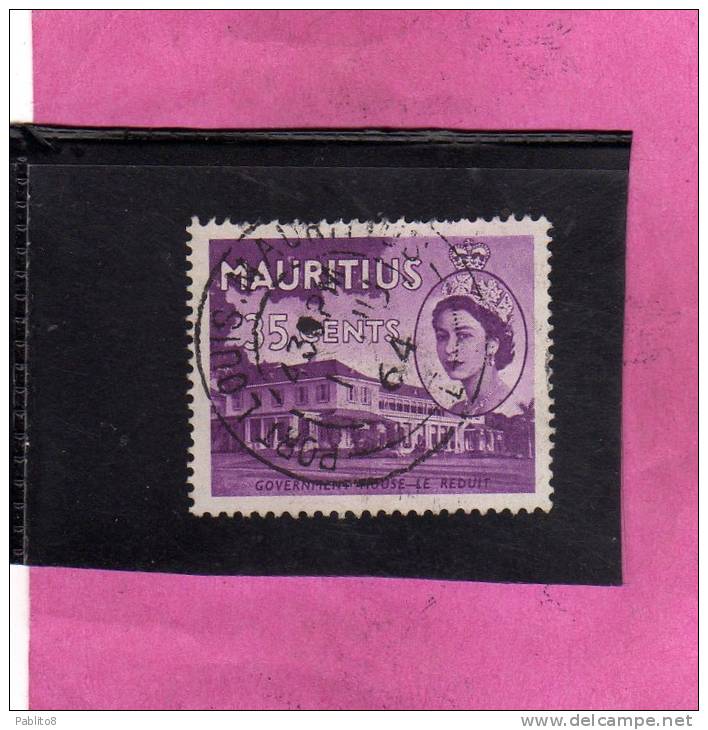 MAURITIUS GREAT BRITAIN 1953 1954 QUEEN ELIZABETH II GOVERNMENT HOUSE  REGINA ELISABETTA CENT. 35c USATO USED OBLITERE' - Mauritius (...-1967)