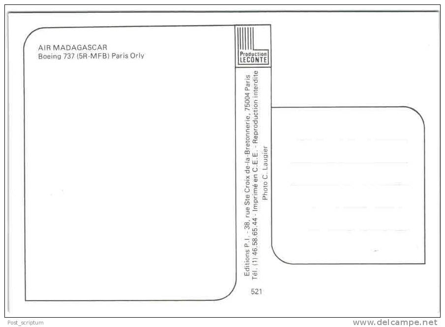 Thème - Transport - Avion - PI N°521 - Boeing 737 - Air Madagascar - Paris Orly - 1946-....: Moderne