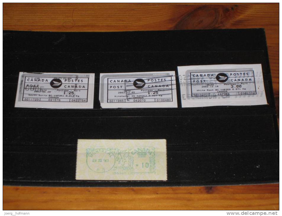 4 Automatenmarken Label Used 0 Gestempelt KANADA CANADA 1967 - 2005 - Stamped Labels (ATM) - Stic'n'Tic