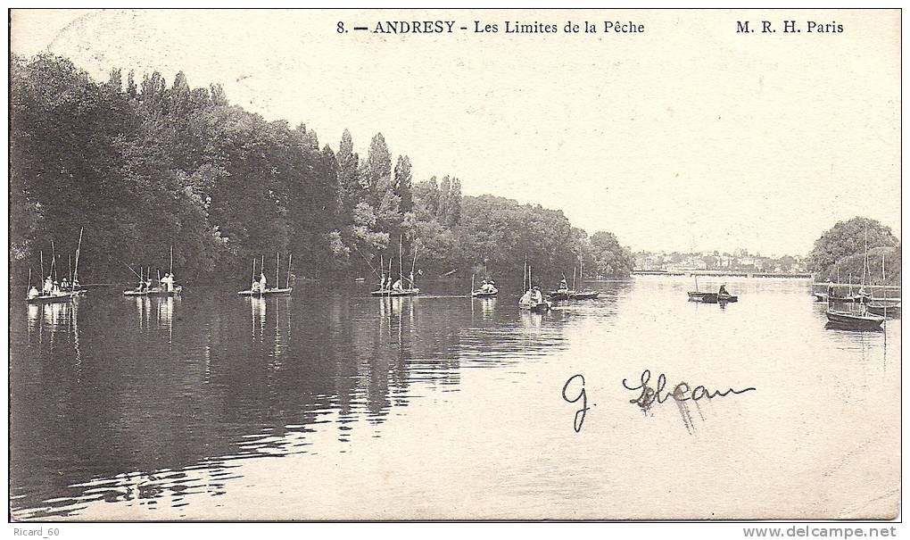 Cpa Andresy, Les Limites De La Pêche, Pêcheurs Dans Leurs Barques - Andresy