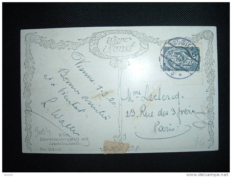 CP POUR LA FRANCE 50 H OBL. 2 III 20 WIEN 15 - Covers & Documents