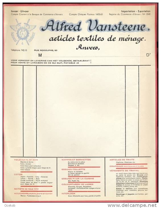 Factuur Alfred Vansteene - Textiel Antwerpen - Kleidung & Textil