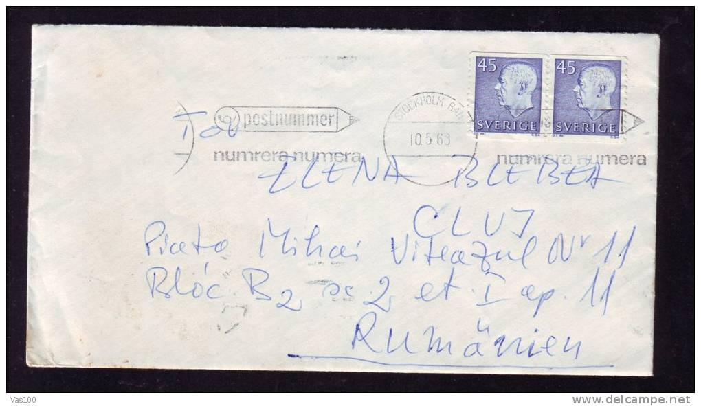 VERY RARE METER MARK ON COVER 1963,FROM SVERIGE SENT TO ROMANIA. - Autres & Non Classés