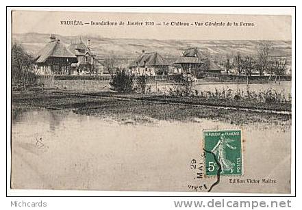 CPA 95 VAUREAL - Le Chateau - Vue Generale De La Ferme - Inondation 1910 - Vauréal