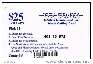 BOSNIA - TELEDATA  (REMOTE) -  USED IN BOSNIA BY U.N. SOLDIERS  $ 25 SHORT CODE   - USED   -  RIF. 3046 - Bosnie