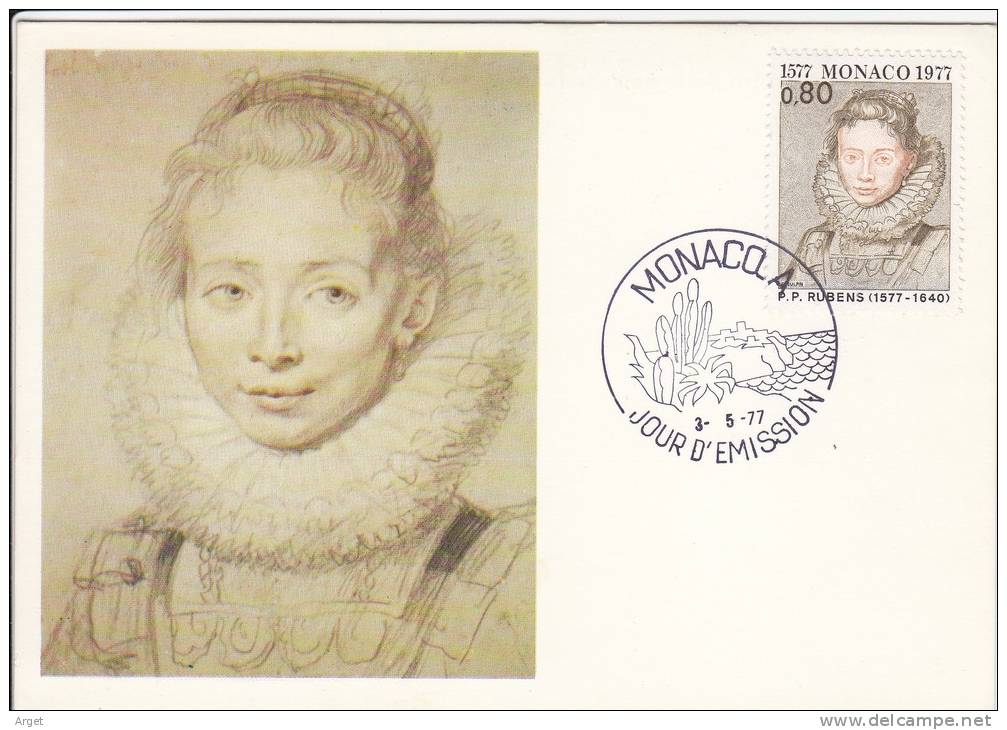 Carte Maximum MONACO  N°Yvert 1098  (RUBENS - Portrait De Jeune Fille) Obl Sp Ill 1er Jour 1977 - Maximumkaarten