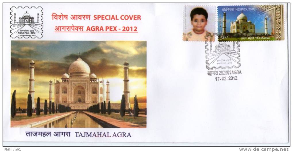 India 2012 Taj Mahal AGRAPEX-12 Architecture EMBOSSED Special Cover With MY STAMP ( Personalized Stamp) Inde Indien 7371 - Mosques & Synagogues