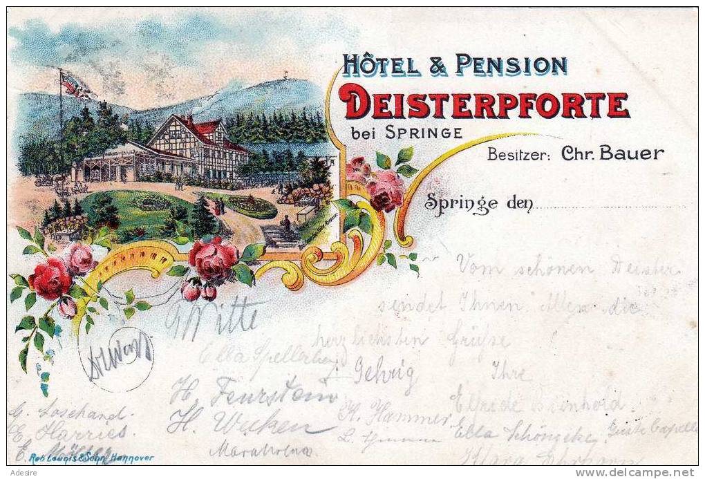Litho Hotel Pension Deisterpforte Bei SPRINGE Nahe Hannover, Gelaufen 1899, Gute Erhaltung - Springe