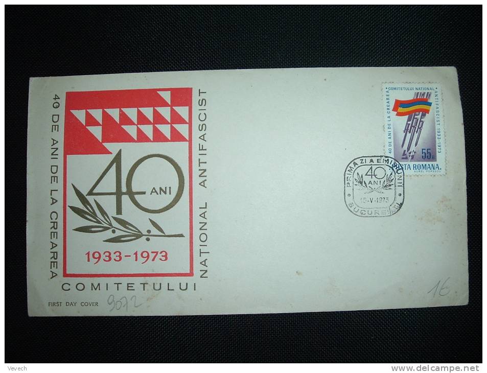 LETTRE TP 55 B OBL. 15 V 1973 BUCURESTI FDC - Lettres & Documents