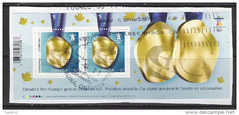 M260.-. CANADA - 1999 // 2011 .-. SPORTS VANCOUVER 2010, LUNAR YEAR RABBIT, ORCHIDS, SOUVENIR SHEETS  USED ON PIECE. - Gebraucht