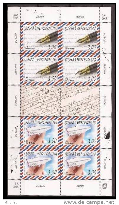 BOSNIA HERZEGOVINA CROAT POST (MOSTAR) 2008 EUROPA CEPT THE LETTER Sheetlet Of 8 Stamps + 2 Labels ** MNH - 2008