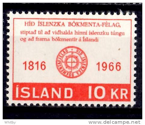 Iceland 1966 10k  Literary Society Issue #387 - Neufs