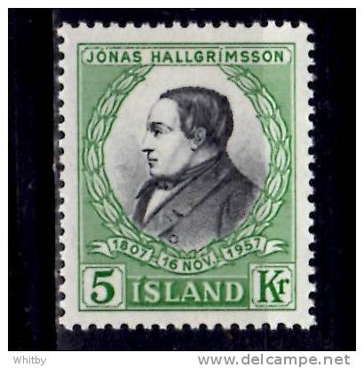 Iceland 1957 5k  Jonas Hallgrimsson Issue #308 - Unused Stamps