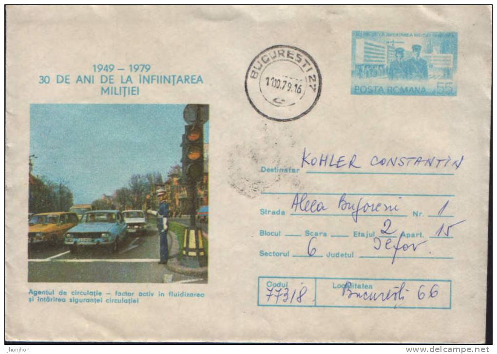 Romania-Postal Stationery Envelope 1979-Road Traffic Agent - Policia – Guardia Civil