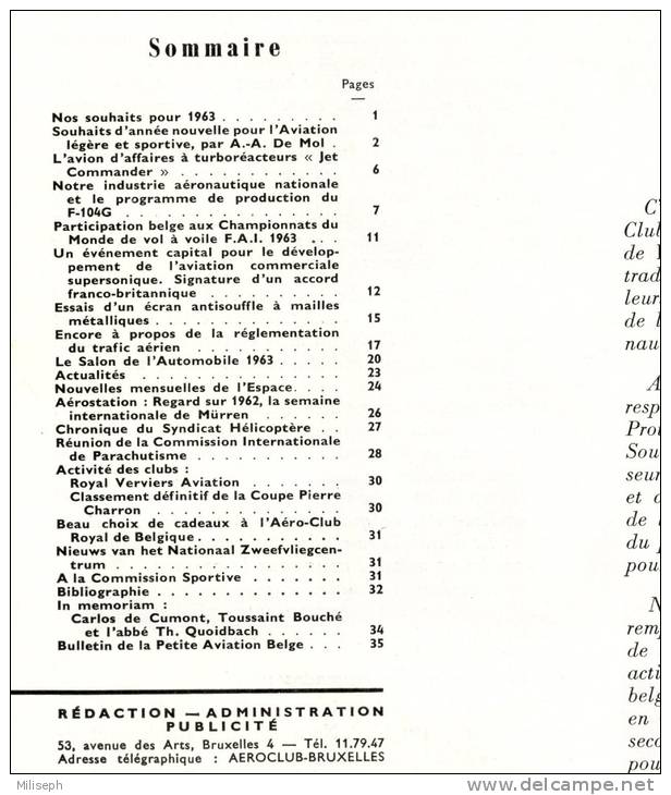 Revue  " LA CONQUETE DE L'AIR Et De L'ESPACE " N° 1 Janvier 1963 - Aéro-club De Belgique - Luchtvaart