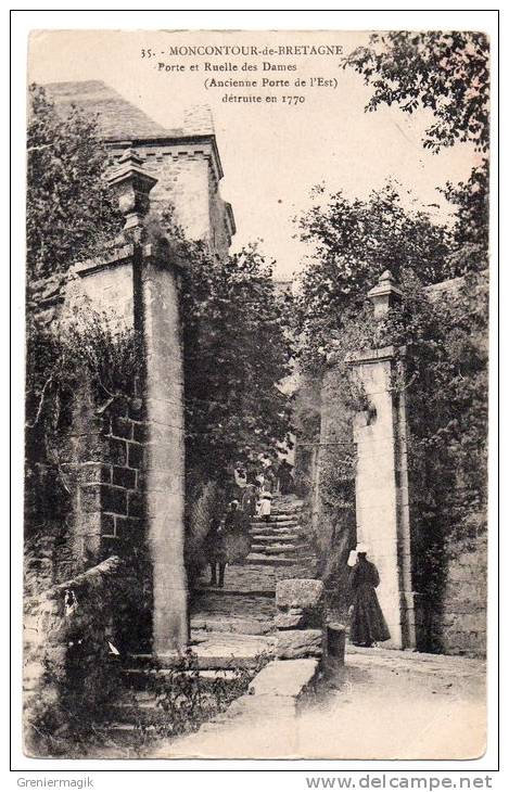 Cpa 22 - Moncontour De Bretagne - Porte Et Ruelle Des Dames (ancienne Porte De L'est) Détruite En 1770 - Animée - Moncontour