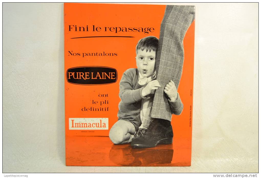 Plaque Publicitaire Années 1960 - 1970. Pantalons IMMACULA (pub Orange Enfant), Vêtements Mode Textiles Design Pub Plv - Plaques En Carton
