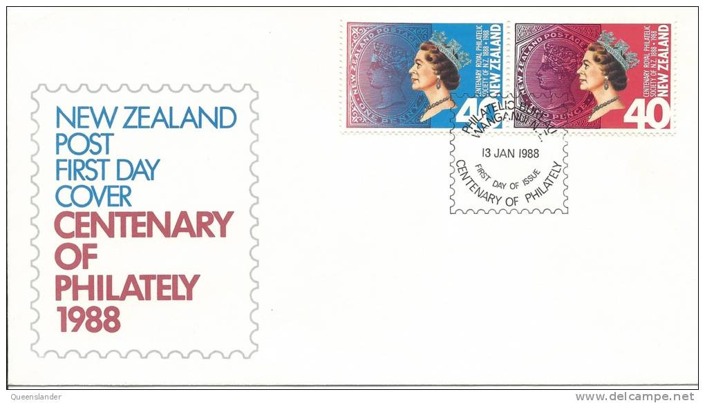 FDC 1988 Joined Pair 2 X 40 Cent  Centenary Of Philately 1988  FDI 13 Jan 1988  Philatelic Bureau - FDC