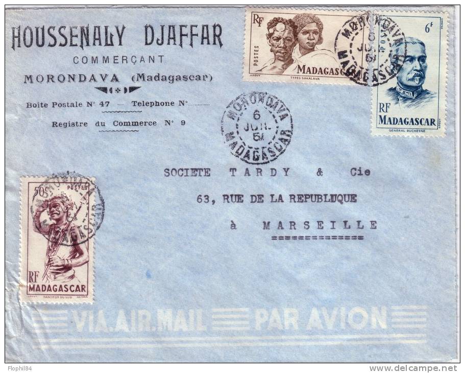 MADAGASCAR-MORONDAVA 6 JUILLET 1951 - BEL AFFRANCHISSEMENT POUR MARSEILLE. - Autres & Non Classés