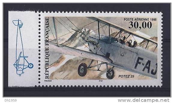 62a Provenant Du MINI FEUILLET MINIATURE BIPLAN POTEZ  PA  POSTE AERIENNE F62a F 62 A MARGE ILLUSTREES - 1960-.... Postfris