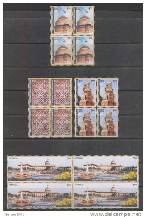 India 2011  RASHTRAPATI BHAWAN  4v  Blocks Of 4  # 27147 S Indien Inde - Neufs