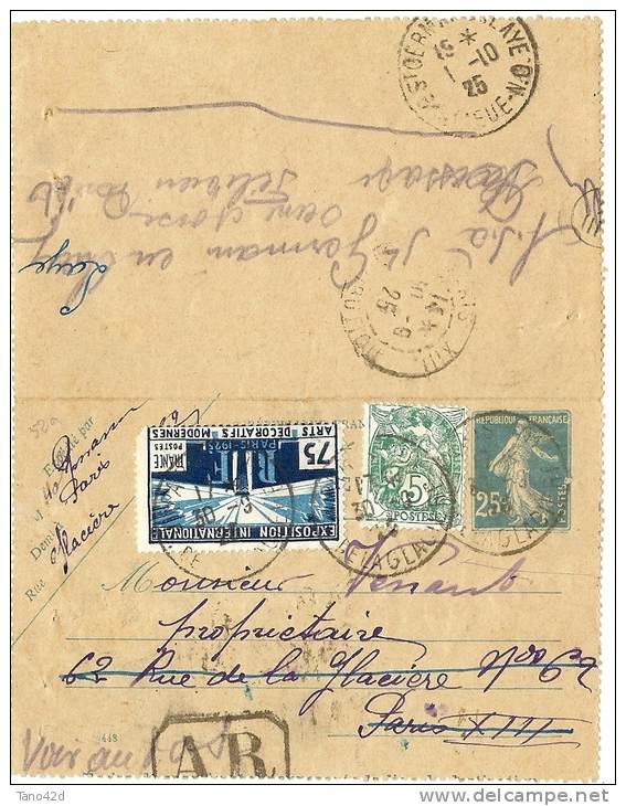 REF LACHSEM - C L SEMEUSE CAMEE 25c TYPE III DATE 448 VOYAGEE AVEC AR - Cartoline-lettere