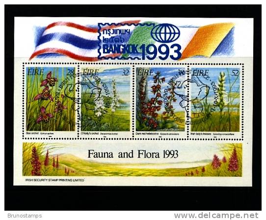 IRELAND/EIRE - 1993  FAUNA AND FLORA   MS OVERPRINTED BANGKOK  FINE USED - Hojas Y Bloques