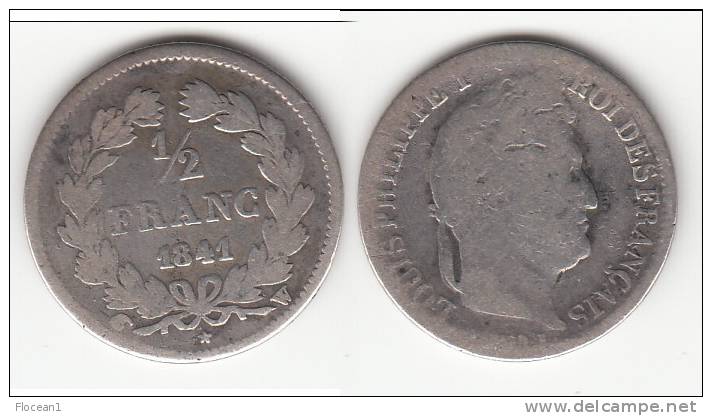 **** 1/2 FRANC 1841 W - 50 CENTIMES 1841 W - LILLE - LOUIS PHILIPPE I - ARGENT **** EN ACHAT IMMEDIAT !!! - 1/2 Franc