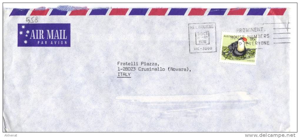 TZ558 - AUSTRALIA  , Lettera Air Mail Per L'Italia Del 1978 . Bird - Lettres & Documents