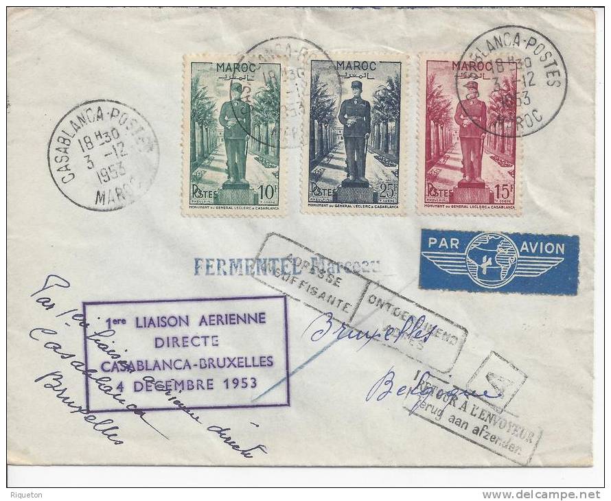 MAROC -1953 - LETTRE DE CASABLANCA A DESTINATION DE BRUXELLES - - Lettres & Documents