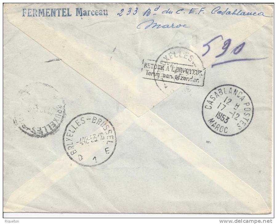 MAROC -1953 - LETTRE DE CASABLANCA A DESTINATION DE BRUXELLES - - Lettres & Documents