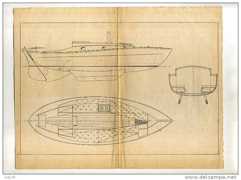 -PLANCHE DOUBLE FACE . ELEVATION ET COUPES DE VOILIER . - Tecnica & Strumenti Nautici