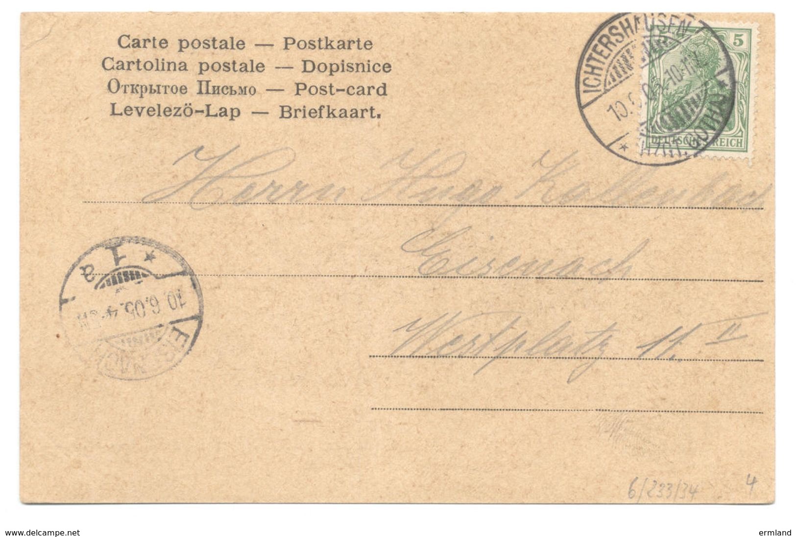 Arnstadt 1905, Mitteldeutsche Staatslotterie Haupt-Kollektur Hugo Blaubach - Arnstadt