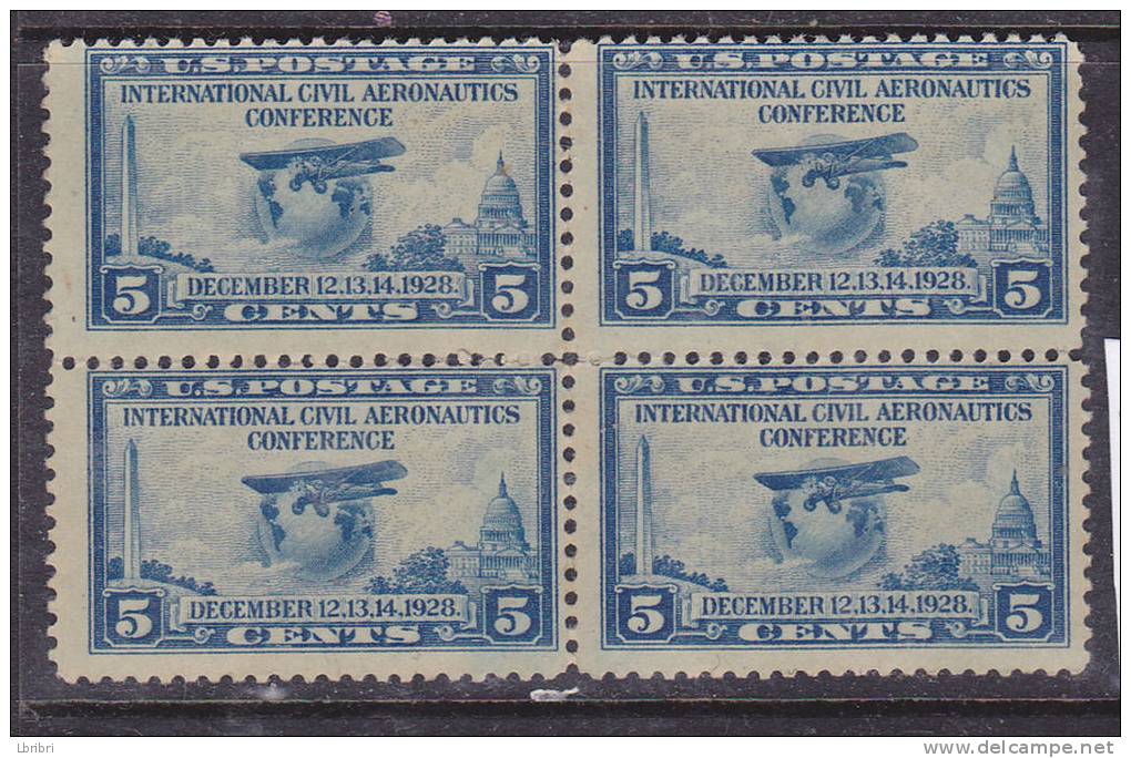 ETATS UNIS N° 280 5C BLEU AVION DE LINDBERGH BLOC DE 4 NEUF SANS CHARNIERE - Unused Stamps