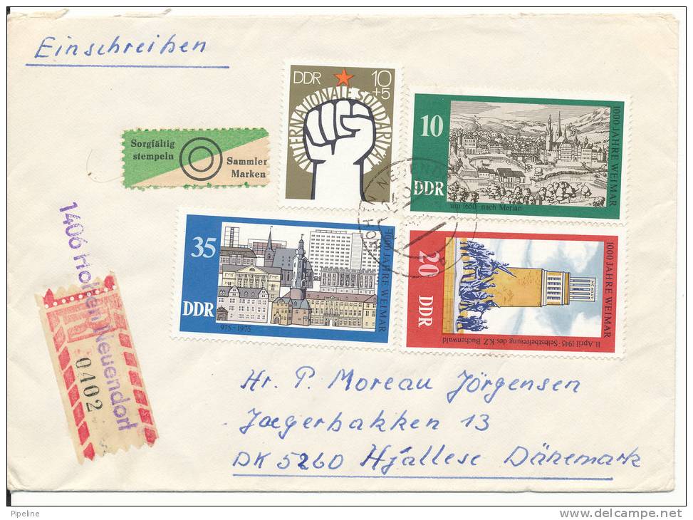 Germany DDR Registered Cover Sent To Denmark MAP Onthe 2 Stamps On The Backside Of The Cover - Covers & Documents