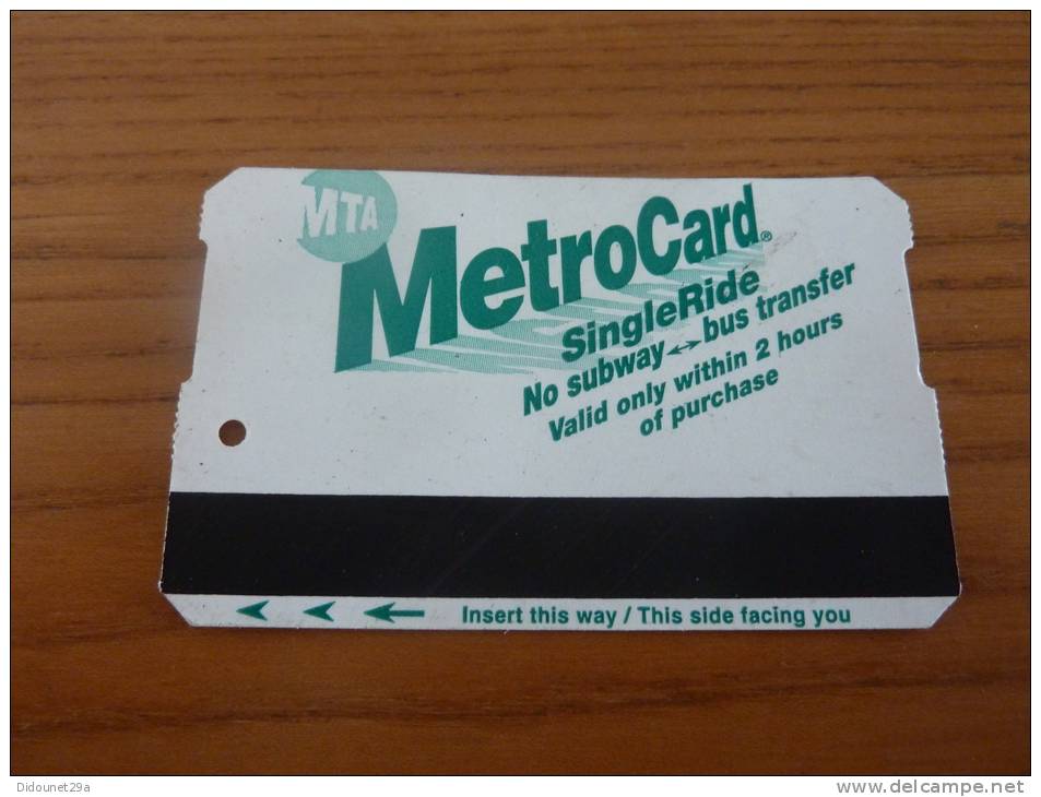 Ticket De Métro - Bus MTA "Metrocard SingleRide" New York Etats-Unis USA - Monde