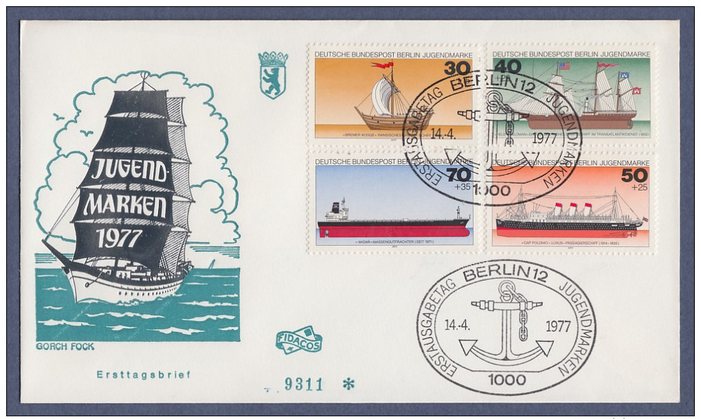 Berlin FDC 1977 - MiNr. 544-547 - Jugendmarken - Deutsche Schiffe (g) - Altri & Non Classificati