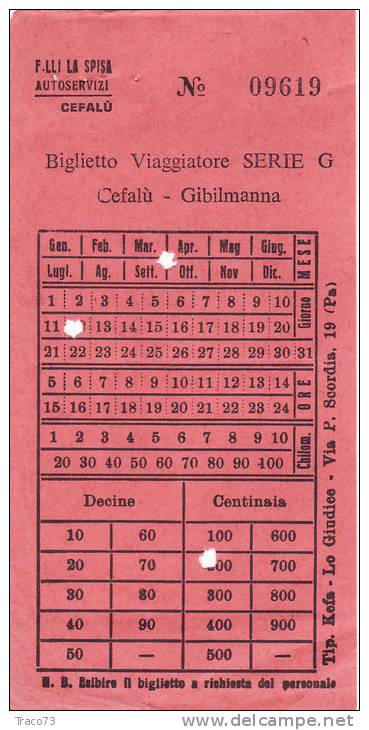 CEFALU´  /   Ticket _ Biglietto Viaggiatore Per La Tratta ( Cefalù - Gibilmanna ) - Europa