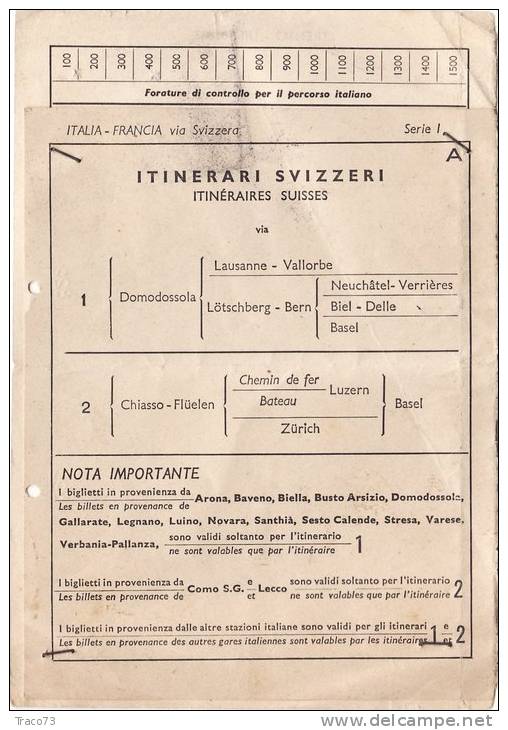 TRENTO / PARIGI  -   Ticket _ Biglietto   - 1959 - Europe