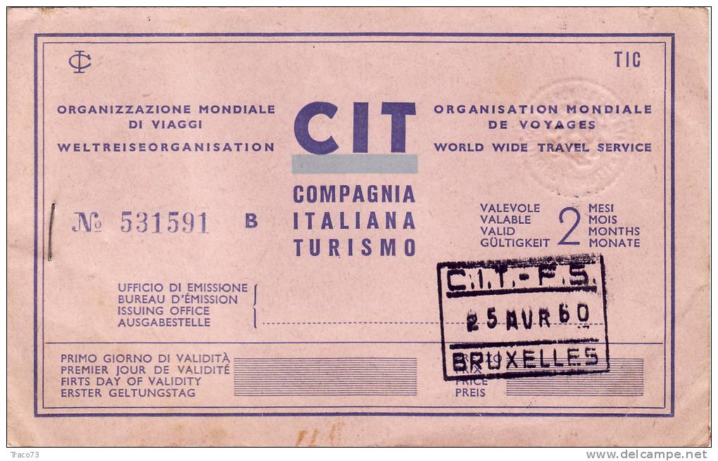 BRUXELLES /  MILANO / BRUXELLES  -  Ticket _ Biglietto   - 1960 - Europe