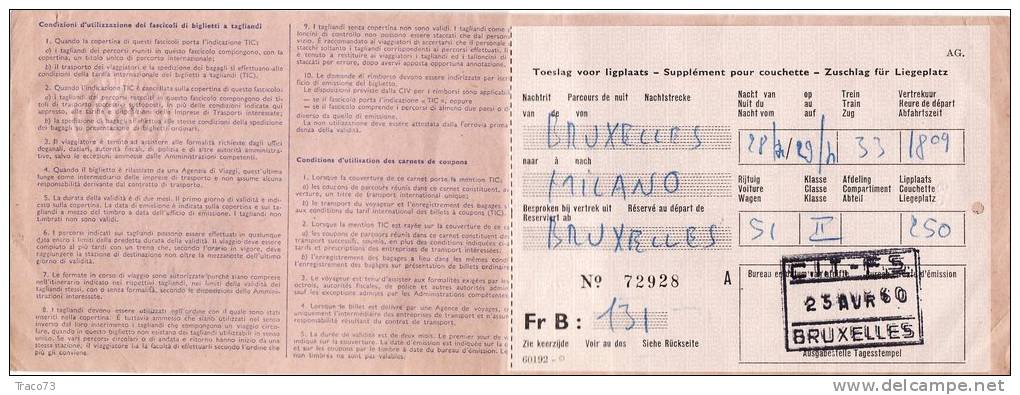 BRUXELLES /  MILANO / BRUXELLES  -  Ticket _ Biglietto   - 1960 - Europe