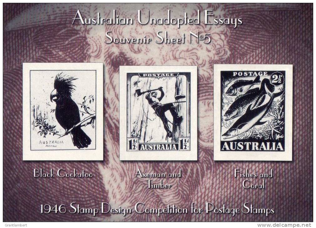 Australia Unadopted Essays Souvenir Sheet No 5 - 1946 Stamp Design Competition B MNH (Cinderella) - Cinderelas