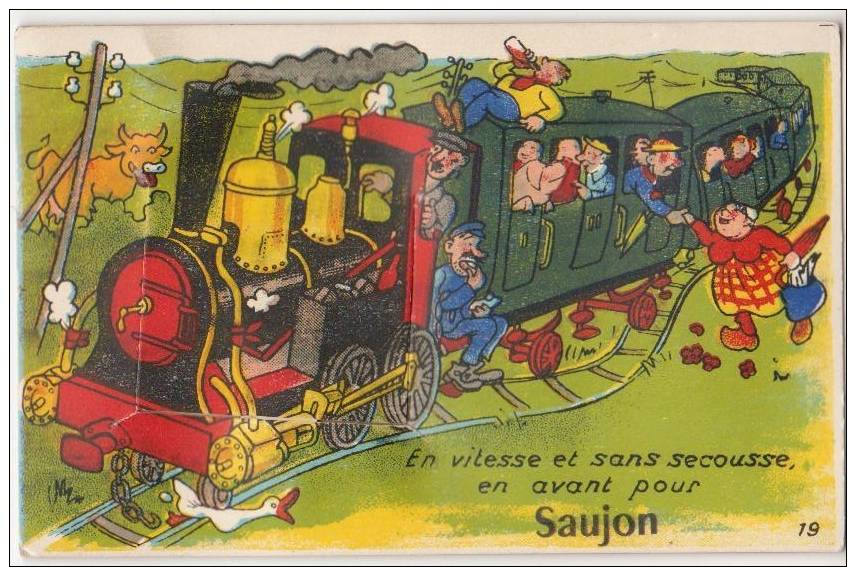 CPA 17 SAUJON Souvenir Fantaisie Carte à Système Train Humour Petit Carnet De 10 Vues - Saujon