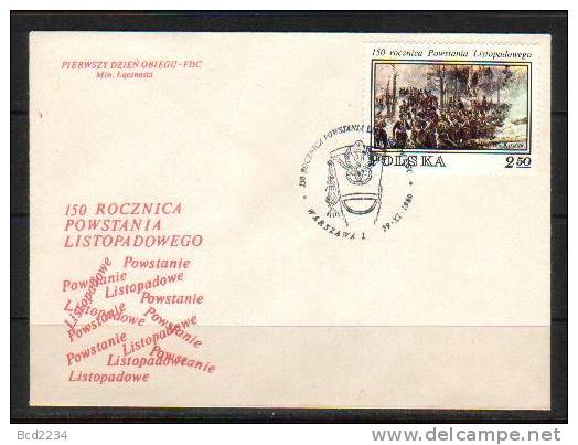 POLAND FDC 1980 150th ANNIV POLISH NOVEMBER INSURRECTION UPRISING Battles Art Kossak Paintings Soldiers Military Horses - FDC