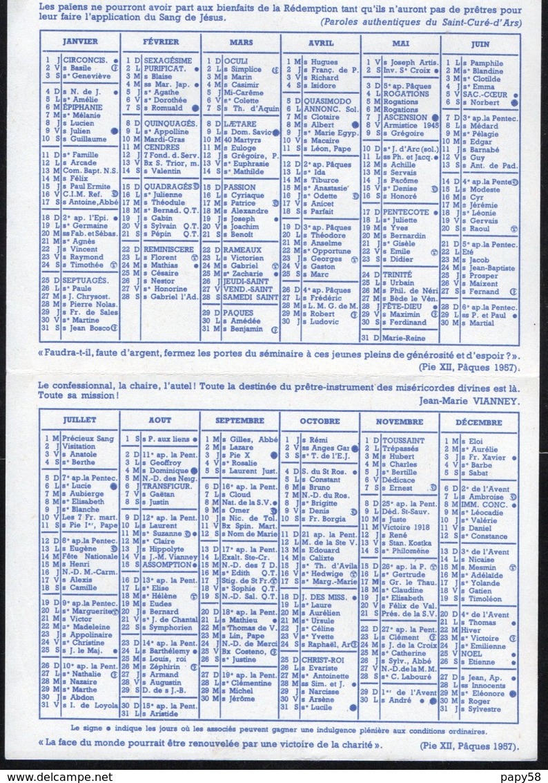 Calendriers > Petit Format : 1991-00 Calendrier 1959 L Oeuvre Pontificale De Saint Pierre L Apotre - Small : 1991-00