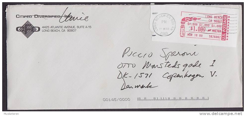 ## United States CITIFED DIVERSIFIED Inc. LONG BEACH Meter Stamp 2000 Cover To Denmark - Storia Postale