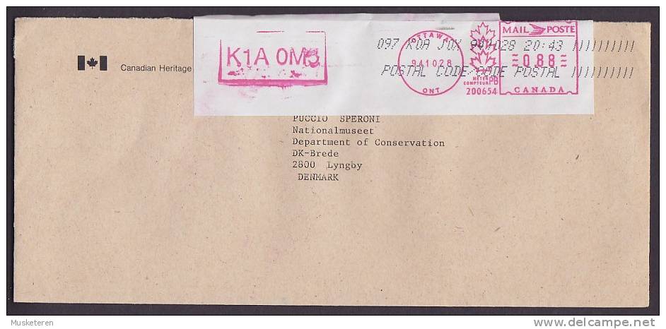 Canada CANADIAN HERITAGE, OTTAWA Ontario Meter Stamp 1994 Cover To Denmark (2 Scans) - Lettres & Documents